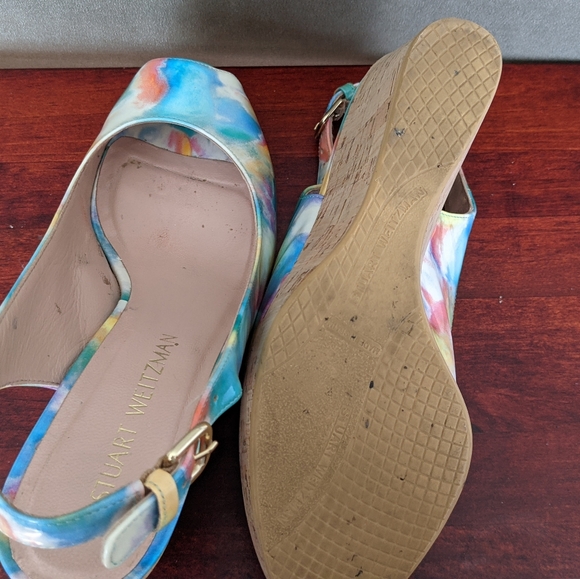 Stuart Weitzman Jean Wedge Peep Toe Slingbacks Size 8 - Picture 3 of 6